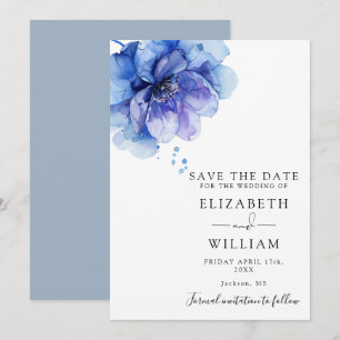 Save The Date Aquarelle moderne Dusty Blue Floral Mariage