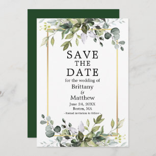 Save The Date Aquarelle moderne élégante Botanique Verdure Or