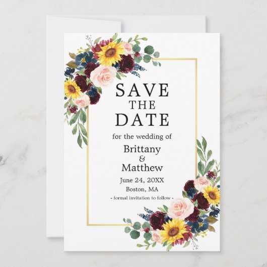 Save The Date Aquarelle moderne élégante Mixte Or Floral (Devant)
