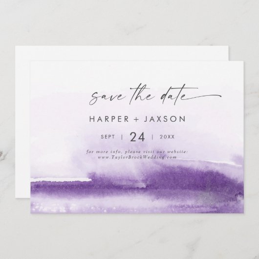 Save The Date Aquarelle moderne | Horizontal pourpre (Devant / Derrière)