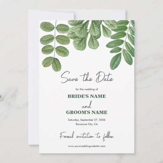 Save The Date Aquarelle moderne vert émeraude Mariage vert émera (Devant)