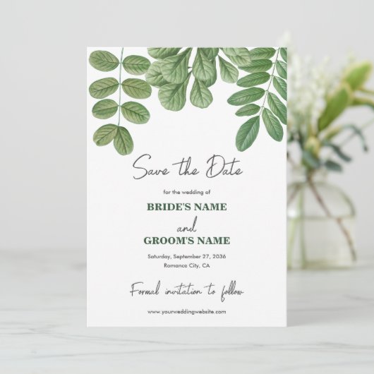 Save The Date Aquarelle moderne vert émeraude Mariage vert émera (Debout devant)