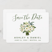 Save The Date Aquarelle Moderne Vert Floral Économisez La Date (Devant / Derrière)