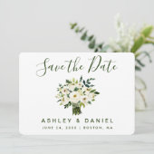 Save The Date Aquarelle Moderne Vert Floral Économisez La Date (Debout devant)