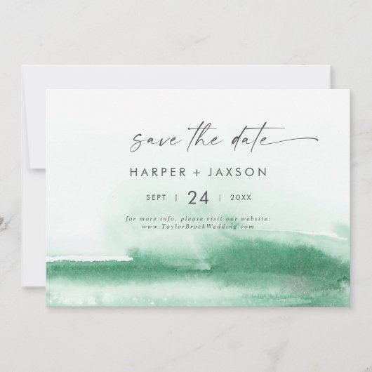 Save The Date Aquarelle moderne | Vert Horizontal Enregistrer La (Devant)