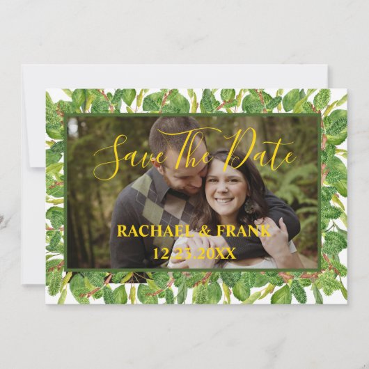 Save The Date Aquarelle moderne Vert Mariage photo (Devant)