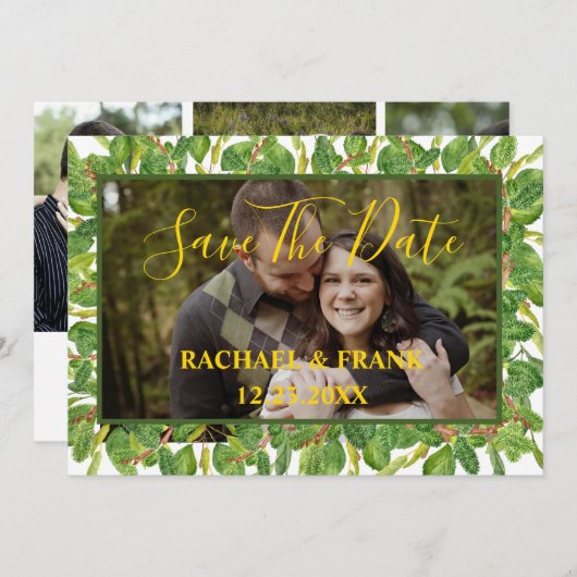 Save The Date Aquarelle moderne Vert Mariage photo (Devant / Derrière)