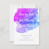 Save The Date Aquarelle moderne violet bleu étoile BAT MITZVAH (Devant)