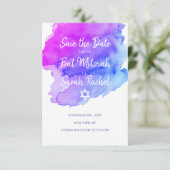 Save The Date Aquarelle moderne violet bleu étoile BAT MITZVAH (Debout devant)