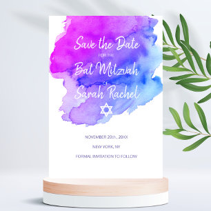 Save The Date Aquarelle moderne violet bleu étoile BAT MITZVAH