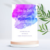 Save The Date Aquarelle moderne violet bleu étoile BAT MITZVAH