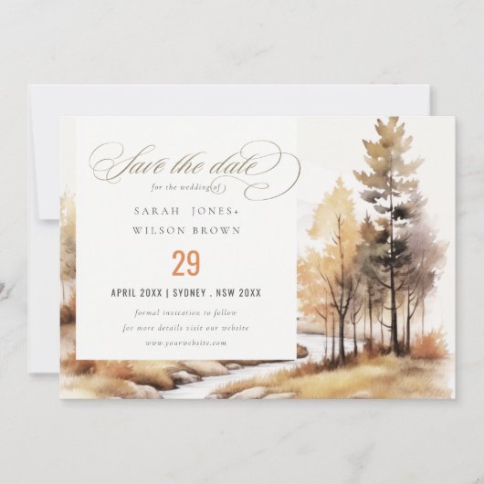 Save The Date Aquarelle Muet Automne Mariage paysage Automne (Devant)