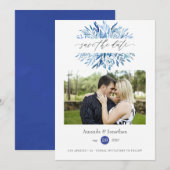 Save The Date Aquarelle Navy Mariage Feuilles d'Indigo (Devant / Derrière)