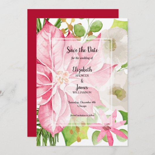 Save The Date Aquarelle Noël Fête Florale (Devant / Derrière)
