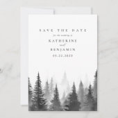 Save The Date Aquarelle noire et blanche Arbres Mariage forestie (Devant)