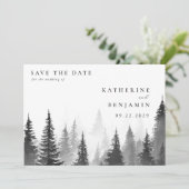 Save The Date Aquarelle noire et blanche Arbres Mariage forestie (Debout devant)