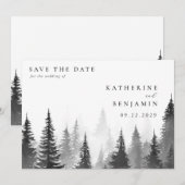 Save The Date Aquarelle noire et blanche Arbres Mariage forestie (Devant / Derrière)