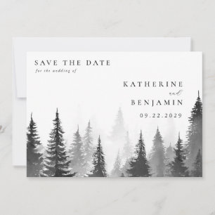 Save The Date Aquarelle noire et blanche Arbres Mariage forestie