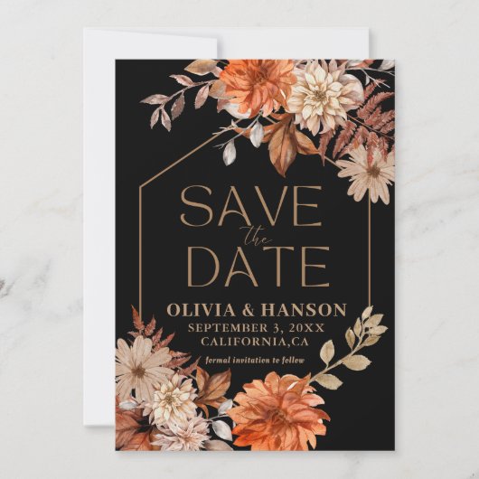 Save The Date Aquarelle noire florale Photo mariage de automne n (Devant)