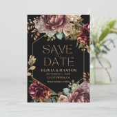 Save The Date Aquarelle noire florale Photo mariage de automne n (Debout devant)