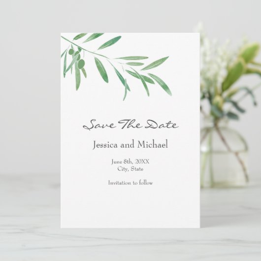 Save The Date Aquarelle Olive Branch Enregistrer la date (Debout devant)