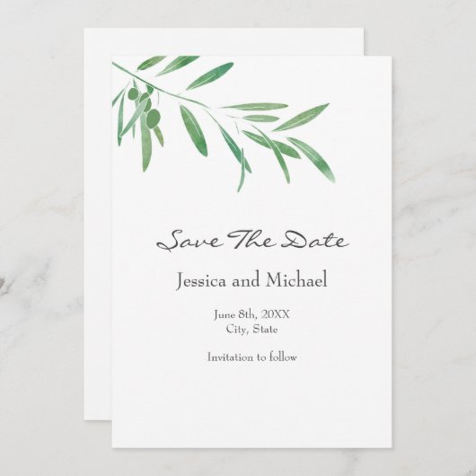 Save The Date Aquarelle Olive Branch Enregistrer la date (Devant / Derrière)
