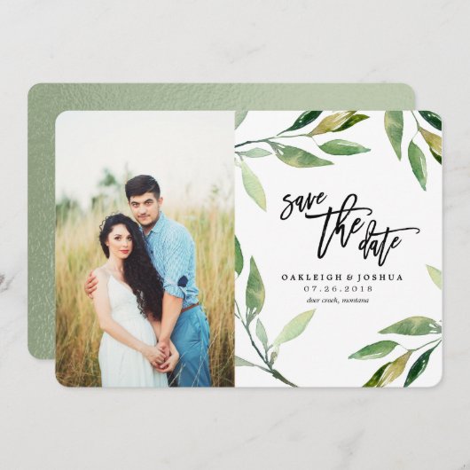 Save The Date Aquarelle Olive Branch Enregistrer la date avec la (Devant / Derrière)