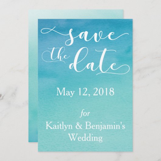 Save The Date Aquarelle Ombre bleue et Turquoise Enregistrer la (Devant / Derrière)