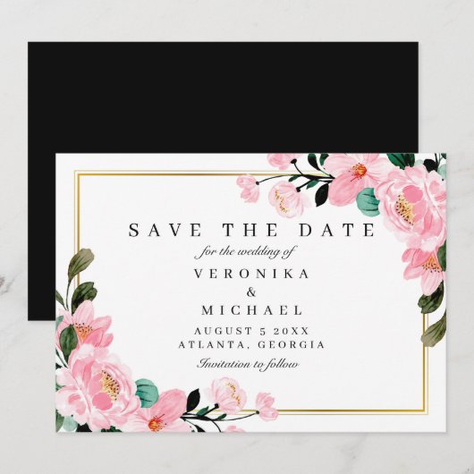 Save The Date Aquarelle Or Botanique Mariage élégant (Devant / Derrière)