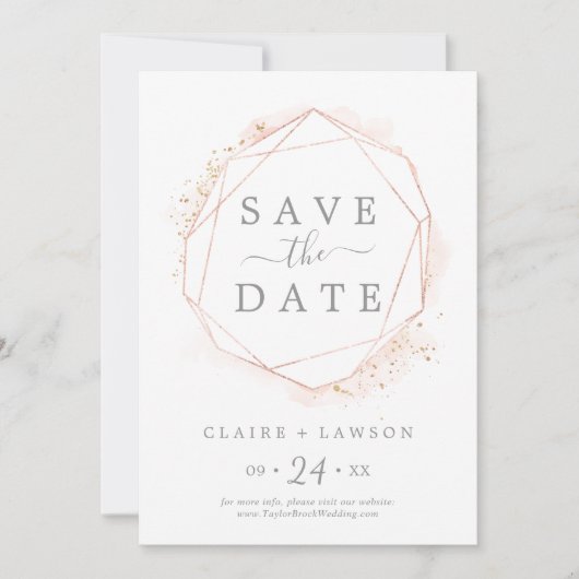 Save The Date Aquarelle or rose géométrique (Devant)