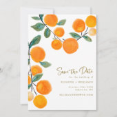 Save The Date Aquarelle Orange Citrus Mariage de script (Devant)