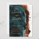 Save The Date Aquarelle orange turquoise et brûlée Enregistrer l (Devant)