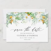 Save The Date Aquarelle Orchidées et Kumquats Mariage d'été (Devant)