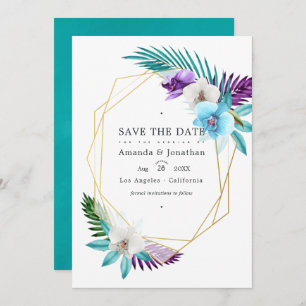Save The Date Aquarelle Orchidées tropicales Mariage géométrique