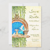 Save The Date Aquarelle originale Vieux Mexique Fontaine Mariage (Devant)