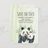 Save The Date Aquarelle Panda Ours Maman & Bébé en Bambou (Devant / Derrière)