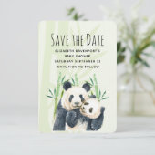 Save The Date Aquarelle Panda Ours Maman & Bébé en Bambou (Debout devant)