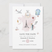 Save The Date Aquarelle Paris Destination Mariage Monogramme (Devant)