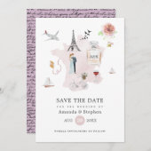 Save The Date Aquarelle Paris Destination Mariage Monogramme (Devant / Derrière)