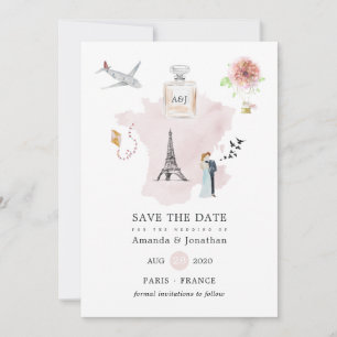 Save The Date Aquarelle Paris Mariage à thème Monogramme