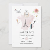 Save The Date Aquarelle Paris Mariage à thème Monogramme (Devant)