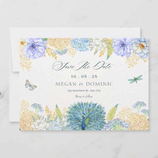Save The Date Aquarelle pastel floral mariage papillon (Devant)