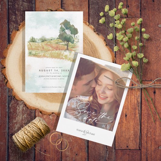 Save The Date Aquarelle Paysage Mariage Sage Green ID786