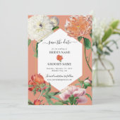 Save The Date Aquarelle Peach Pink Peonies Mariage (Debout devant)