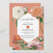 Save The Date Aquarelle Peach Pink Peonies Mariage (Devant / Derrière)