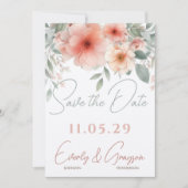 Save The Date Aquarelle Peacht rose Sage Mariage vert (Devant)