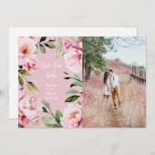 Save The Date Aquarelle Peony Mariage rose photo (Devant / Derrière)