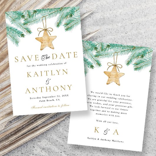 Save The Date Aquarelle Pine Boughs Noël Mariage d'hiver