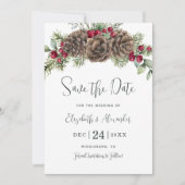 Save The Date Aquarelle Pine d'hiver Berries Mariage de Noël (Devant)