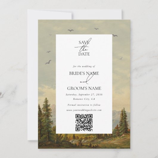 Save The Date Aquarelle Pine Tree Forest Mountain Photo Mariage (Devant)